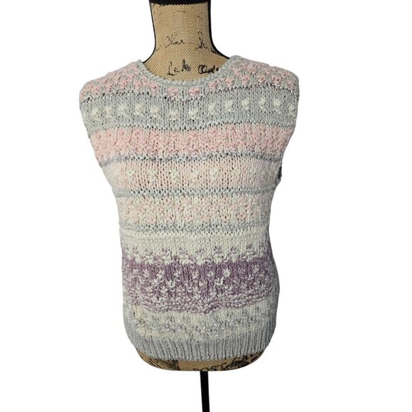 Vintage 80s Pastel Grannycore Knit Silk Sweater Vest - Picture 1 of 8